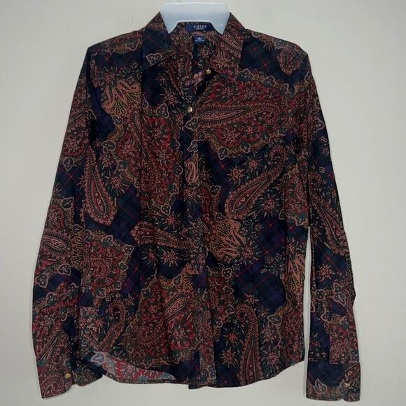Chaps vintage paisley blouse button up down shirt top - Picture 1 of 10